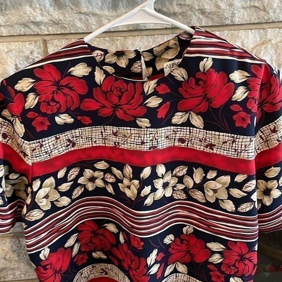 Allison Daley floral blouse size small blue red cream - Picture 3 of 6